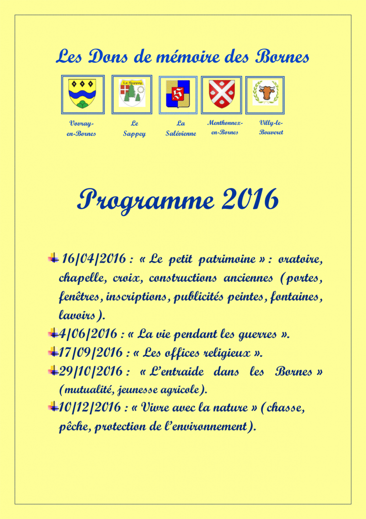 Programme 2016 des Dons de Mémoire des Bornes