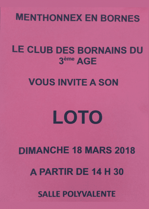 Loto du Club des Bornains du 3ème le dimanche 18 mars 2018 à partir de 14h30