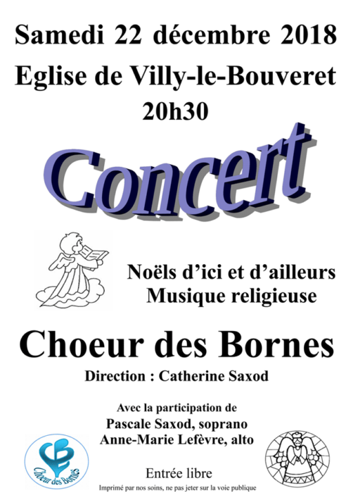 Concert du Choeur des Bornes le 22 décembre 2018 à 20h30 en l'église de Villy-le-Bouveret