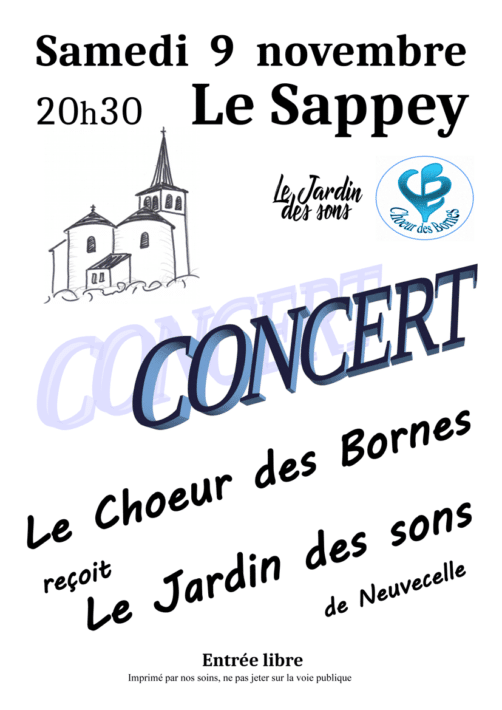 Concert du Chœur des Bornes le samedi 9 novembre 2019 en l’église du Sappey à 20h30