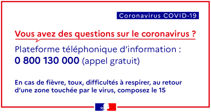 Plateforme téléphonique d'information sur le coronavirus . 0 800 130 000