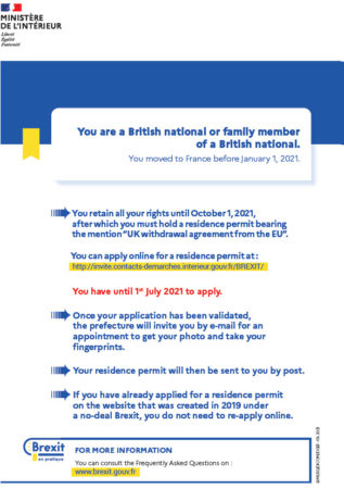 You are a British national or family member of a British national. You moved to France before January 1, 2021.