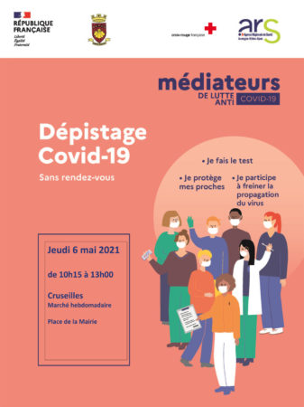 Médiateurs de lutte anti Covid-19 présents à Cruseilles le 6 mai 2021 de 10h15 à 13h.