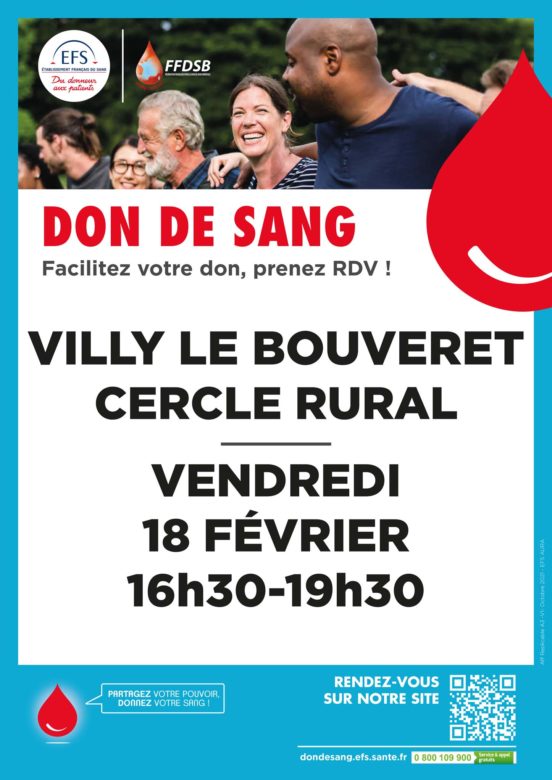 Don du sang à Villy-le-Bouveret le 18 février 2022