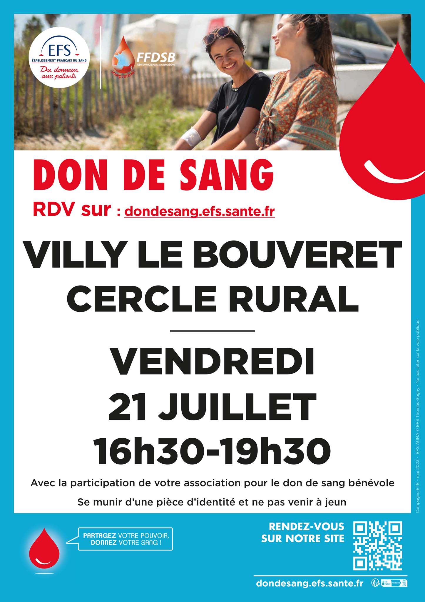 Don du sang à Villy-le-Bouveret le 21 juillet 2023 de 16h30 à 19h30