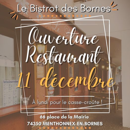 Bistrot des Bornes : ouverture du restaurant le 11 décembre 2023