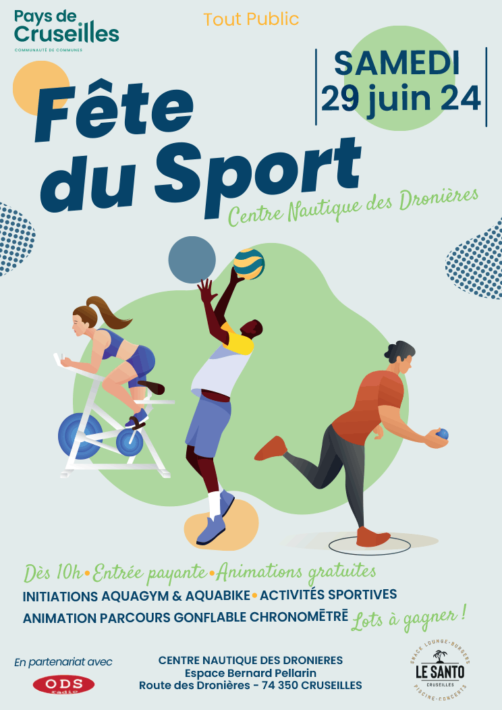 Affiche Fête du Sport au centre nautique des Dronières le 29 juin 2024