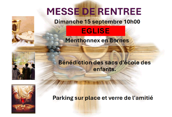 Messe de rentrée le 15 septembre 2024 à 10h à l'Eglilse