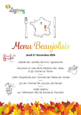 Menu Beaujolais le jeudi 21 novembre 2024