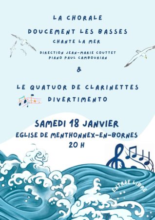 Affiche du concert de la chorale Doucement les Basses le 18 janvier 2025 à l'Eglise de Menthonnex